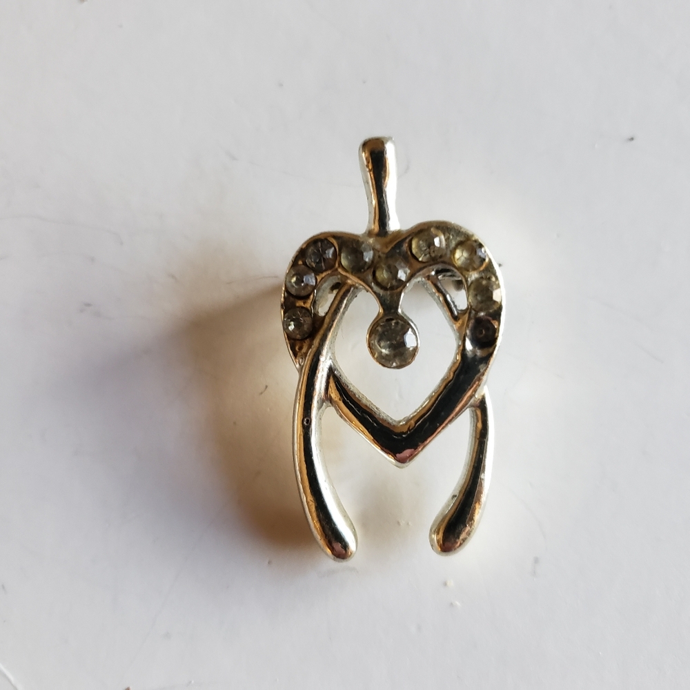 Vintage Retro Silver Toned Rhinestone Pin Brooch Wishbone 1.5" L Classy Elegant